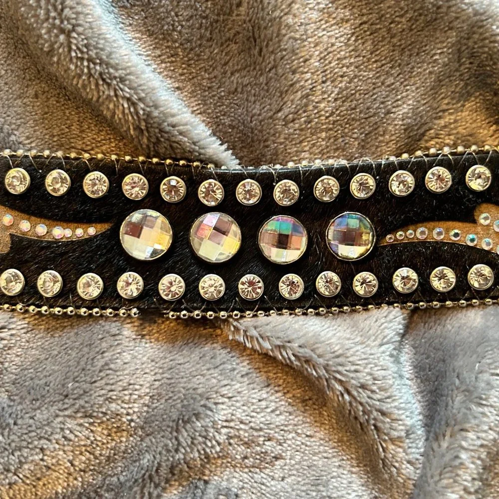 Black Leather Rhinestone Bling Belt Size L - Picture 8 of 13
